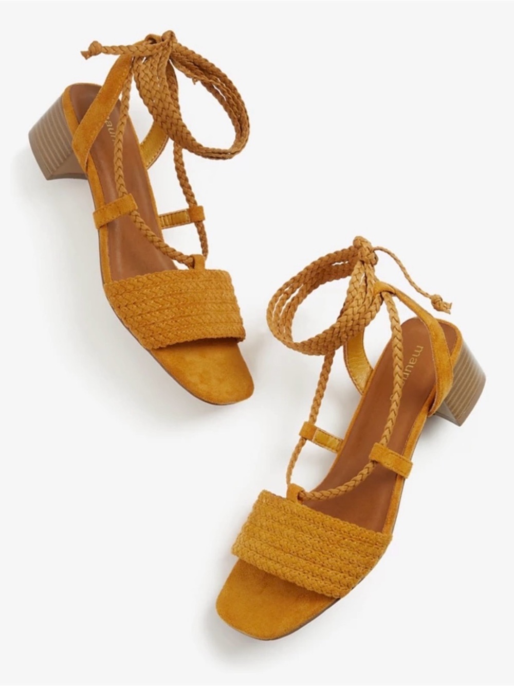 Braided Lace-Up Block Heel Sandals - rust colored
